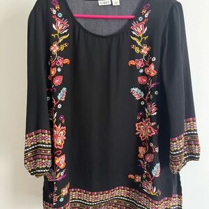 Black Floral Embroidered Women's Top